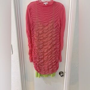 Topshop Pink Rouched Dress with Green Detachable Slip